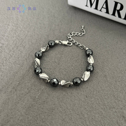 Natural Black Hematite Beaded Bracelet for Men Women Sleek Metallic Stone Round Bead Bracelet Fade Resistant Y2K Hip Hop Streetwear Wristband Minimalist Stacking Jewelry Gift