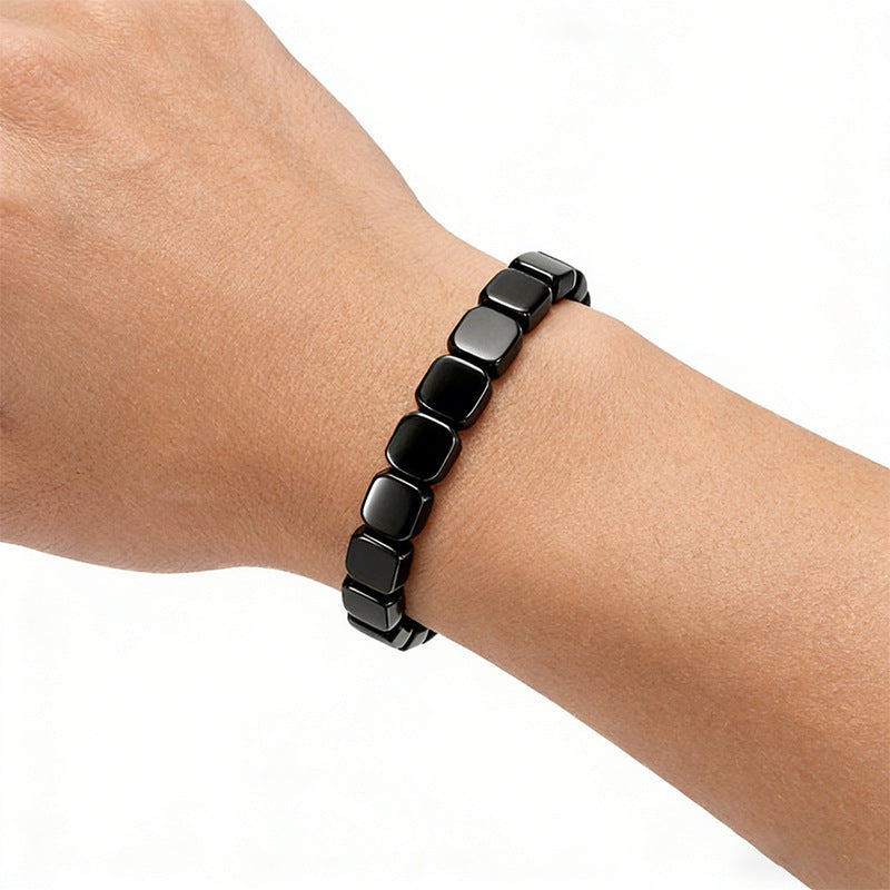 natural black hematite stone bracelet for men raw iron ore crushed nugget beads asymmetric beaded bracelet y2k hip hop gothic punk rock wristband retro industrial stacking jewelry holiday gift