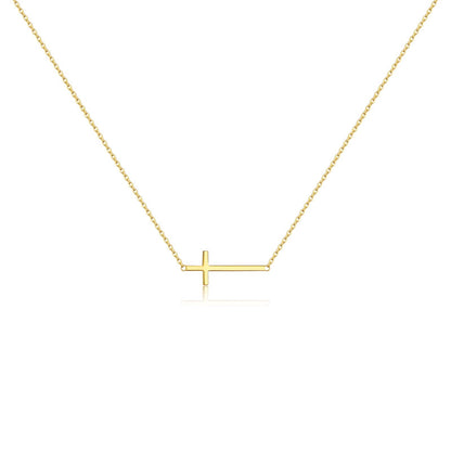 S925 Sterling Silver 18K Gold Plated Horizontal Cross Necklace – Minimalist Design, Unisex Fashion Jewelry