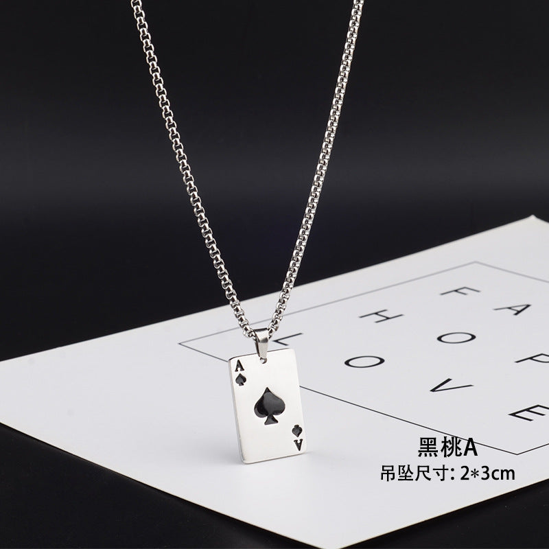 titanium steel ace of spades pendant necklace for men women unisex stainless steel playing poker card charm pendant hip hop streetwear box chain luck jewelry