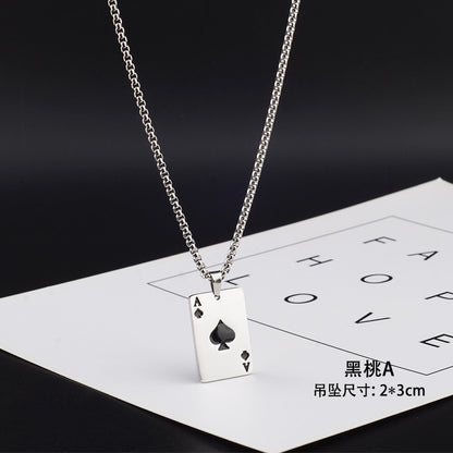Titanium Steel Ace of Spades Pendant Necklace for Men Women Unisex Stainless Steel Playing Poker Card Charm Pendant Hip Hop Streetwear Box Chain Luck Jewelry