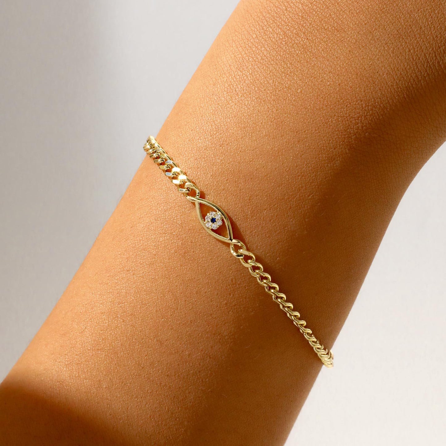 copper-plated evil eye curb chain bracelet brass cubic zirconia protection jewelry minimalist trendy layering wristband gift for her