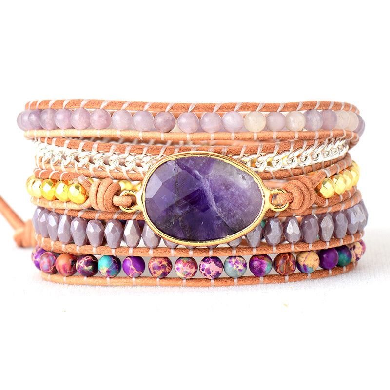 egg amethyst boho leather braided bracelet handmade wrap bracelet - star8s