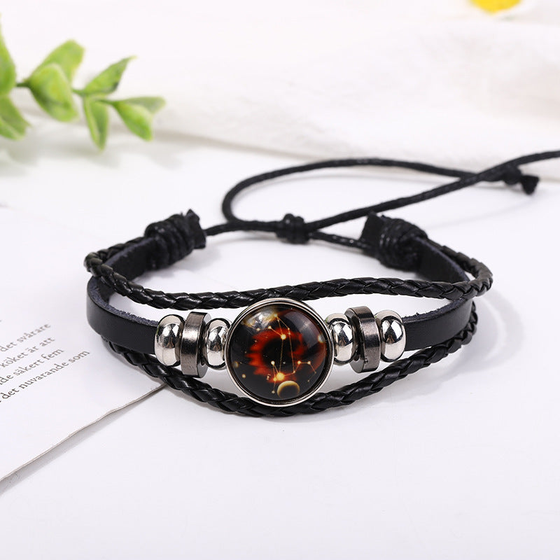 Zodiac Signs Leather Bracelet - Luminous Design, Vintage Style, Unisex Adjustable Bracelet for Couples - STAR8S