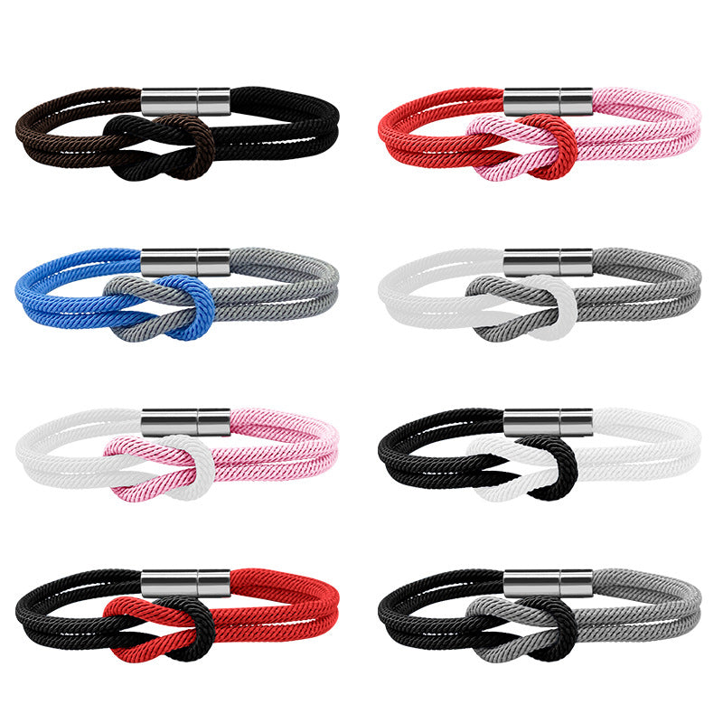 8 braided bracelet - black & white milan rope adjustable couples bracelet - perfect valentine's gift for him & her - star8s