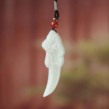 Jade Wolf Fang Necklace - Hetian White Jade Pendant - Bold & Powerful Jewelry for Men and Women