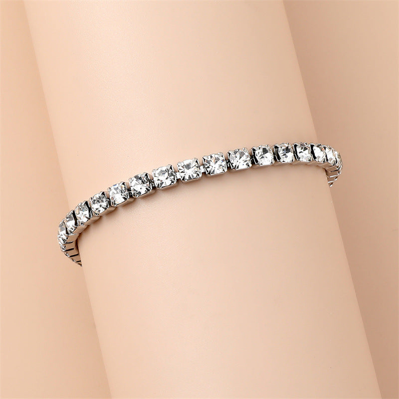 sparkling square rhinestone tennis bracelet for women stainless steel silver tone cubic zirconia style adjustable claw link chain bracelet jewelry gift