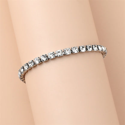 Sparkling Square Rhinestone Tennis Bracelet for Women Stainless Steel Silver Tone Cubic Zirconia Style Adjustable Claw Link Chain Bracelet Jewelry Gift