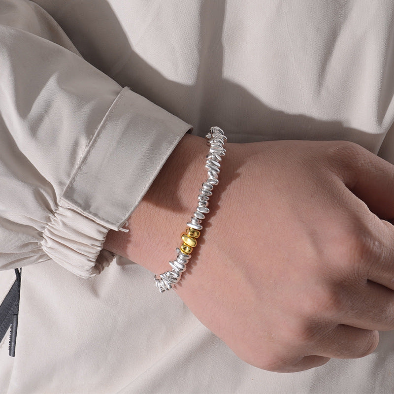 anti static bracelet for women men silver tone nugget bead bracelet irregular hematite stone shards strand stackable cute cheese nugget link chain winter static discharge jewelry light luxury minimalist birthday gift