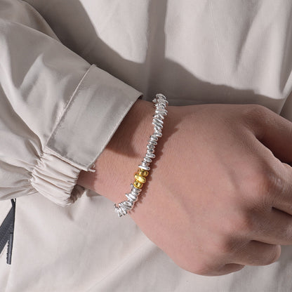Anti Static Bracelet for Women Men Silver Tone Nugget Bead Bracelet Irregular Hematite Stone Shards Strand Stackable Cute Cheese Nugget Link Chain Winter Static Discharge Jewelry Light Luxury Minimalist Birthday Gift