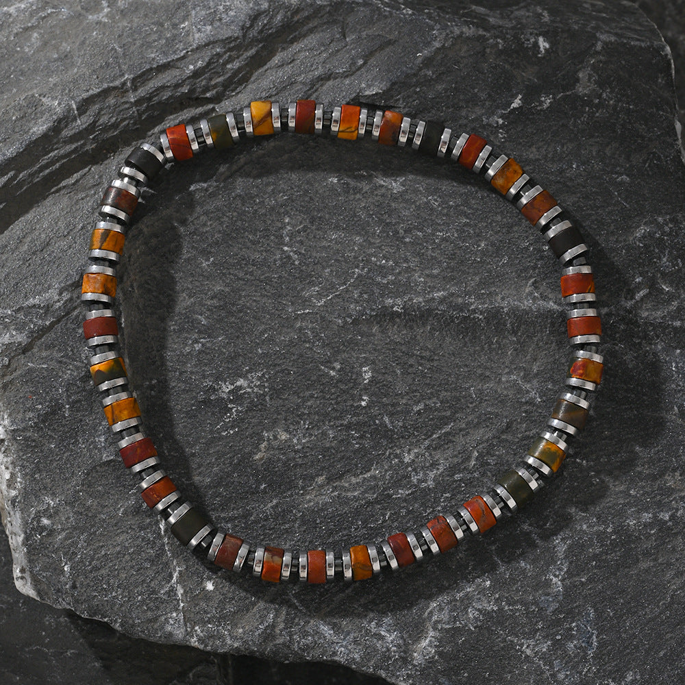 boho color-block natural stone bracelet – men’s imperial stone stretch boho bracelet - star8s