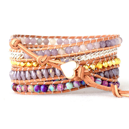 Egg Amethyst Boho Leather Braided Bracelet Handmade Wrap Bracelet - STAR8S