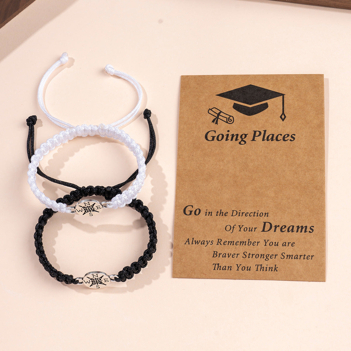 compass matching bracelets for best friends graduation gift set for teen boys girls adjustable hand-woven moving away farewell relationship jewelry 2pcs