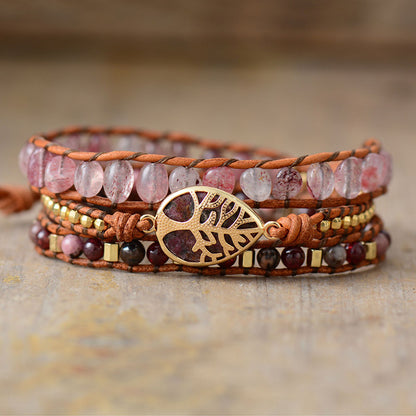 Strawberry Crystal Drop Wrap Bracelet - Handcrafted Leather and Gemstone Women's Jewelry - STAR8S