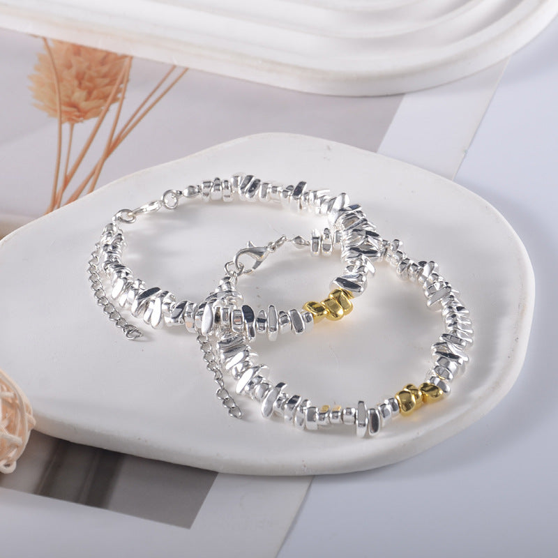 anti static bracelet for women men silver tone nugget bead bracelet irregular hematite stone shards strand stackable cute cheese nugget link chain winter static discharge jewelry light luxury minimalist birthday gift