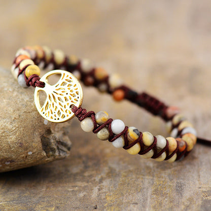Tree of Life Braided Bracelet - Natural African Pine Stone Friendship Yoga Gift - STAR8S