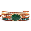 Natural Malachite 3-Wrap Leather Braided Bracelet - Fashion Jewelry for Women