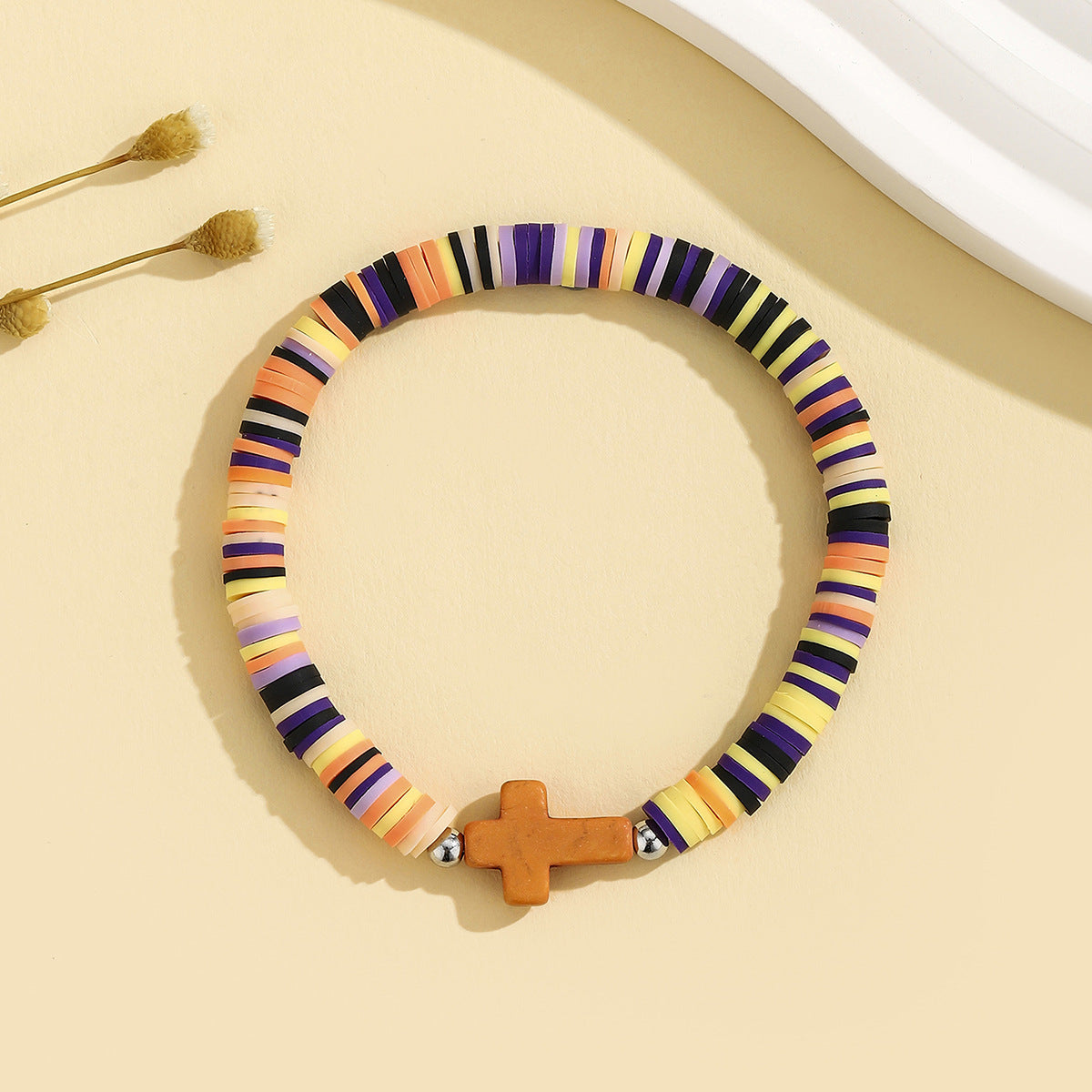 Turquoise Cross Bracelet Bohemian Colorful Polymer Clay Adjustable Stretch Bracelet - STAR8S