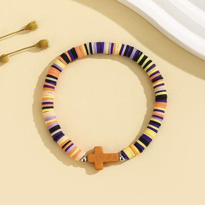 Turquoise Cross Bracelet Bohemian Colorful Polymer Clay Adjustable Stretch Bracelet - STAR8S