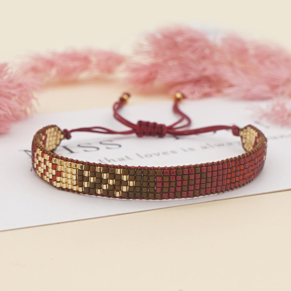 colorful heart boho friendship bracelets — handmade woven seed bead bracelet, adjustable, gift-ready