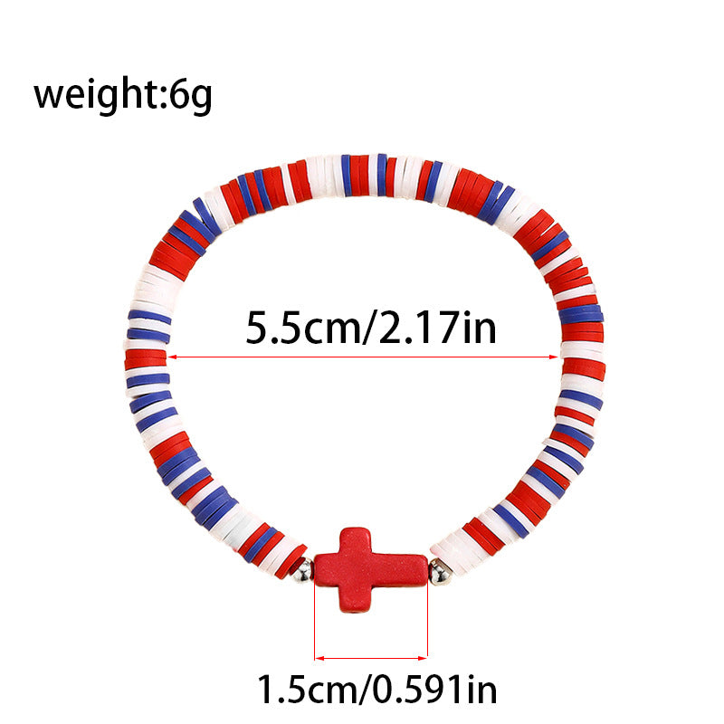 Turquoise Cross Bracelet Bohemian Colorful Polymer Clay Adjustable Stretch Bracelet - STAR8S