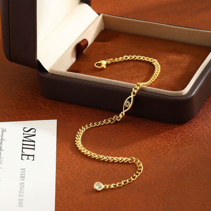 Copper-Plated Evil Eye Curb Chain Bracelet Brass Cubic Zirconia Protection Jewelry Minimalist Trendy Layering Wristband Gift for Her