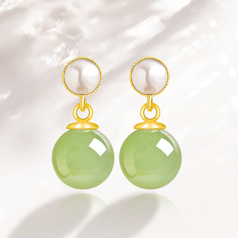 s925 silver inlaid natural hetian jade green ball earrings – minimalist women’s jewelry