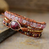 Strawberry Crystal Drop Wrap Bracelet - Handcrafted Leather and Gemstone Women's Jewelry