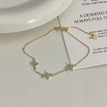 Blue 925 Sterling Silver 18K Gold Plated Clover Flower Bracelet – Romantic and Elegant Design
