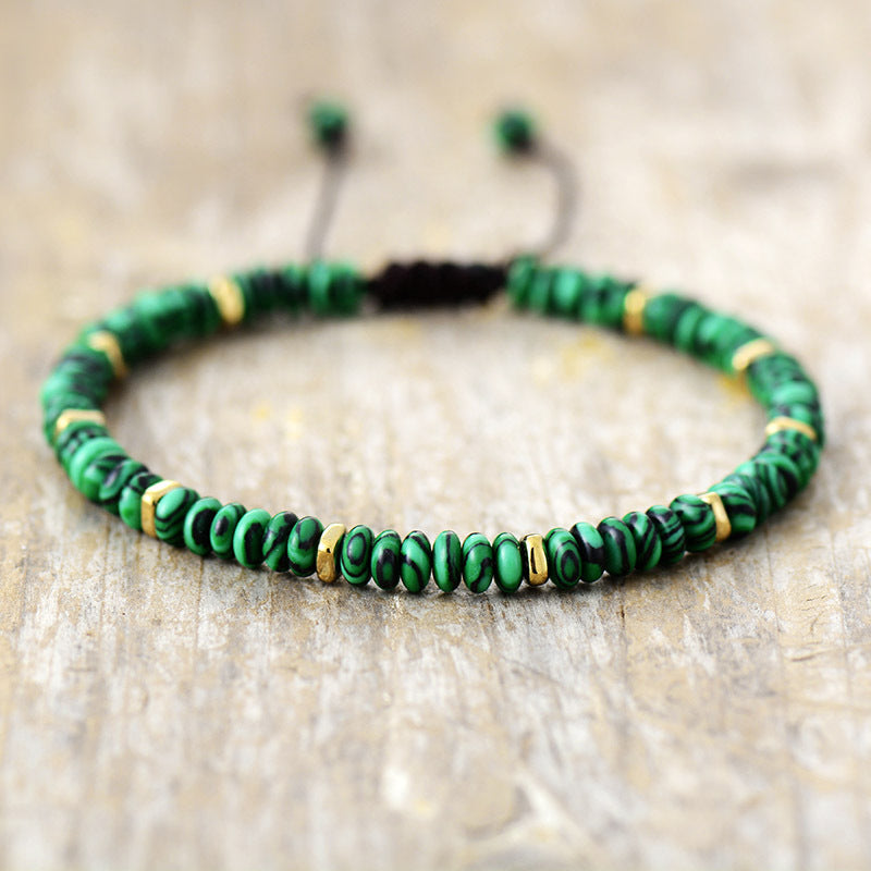 Stone Adjustable Braided Bracelet - Stylish Unisex Turquoise, Malachite, and White Turquoise Handcrafted Jewelry - STAR8S