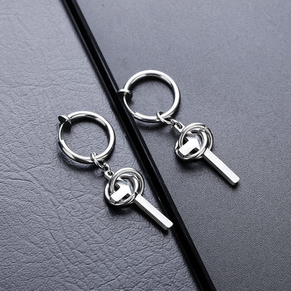 Men's Cross Drop Hoop Earrings Titanium Steel Non Tarnish Twisted Wire Entwined Cross Dangle Earrings Punk Gothic Hip Hop Ear Jewelry Streetwear Ear Clips for Men Pierced Non-Pierced Silver Color