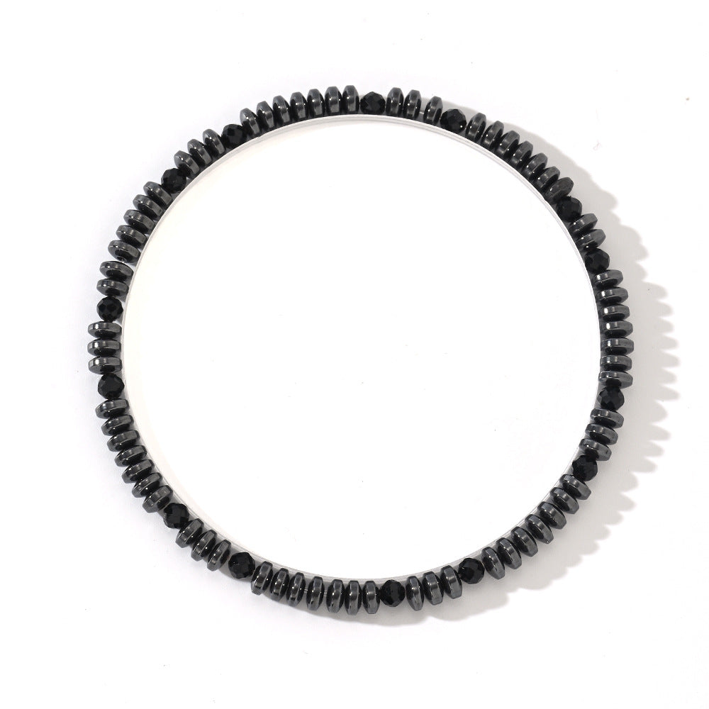 vintage black men’s bracelet – slim natural stone & gunmetal beaded wristband - star8s