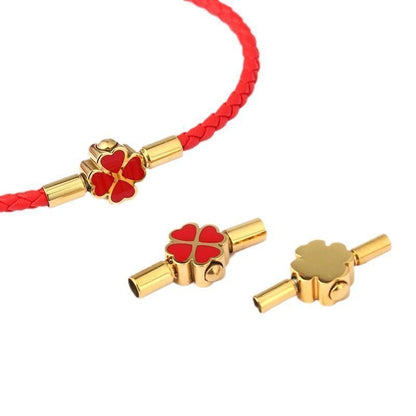 Red String Bracelet for Women Men Stainless Steel Four Leaf Clover Braided Leather Bracelet Lucky Protection Amulet Kabbalah Red Rope Wristband Friendship Jewelry Gift 8.3 Inches