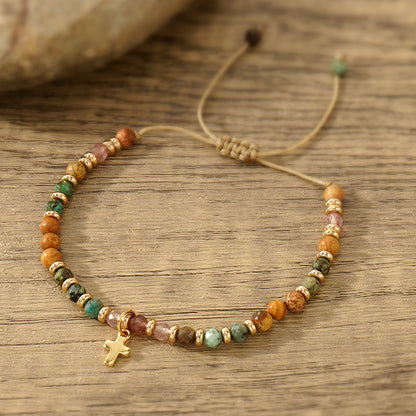 Boho Colored Natural Stone Beaded Bracelet – Stylish, High-End Braided Wristband – Adjustable, Unique & Fashionable Accessory