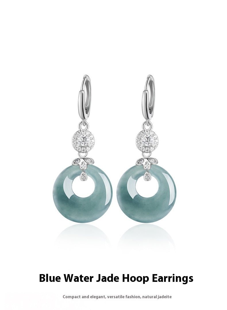 s925 silver natural jadeite jade ring blue water earrings – fashion women’s