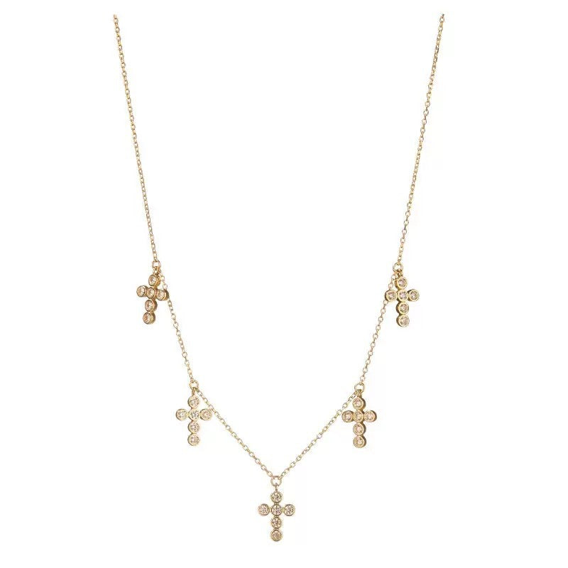 925 sterling silver 18k gold plated zircon cross pendant necklace - elegant & delicate