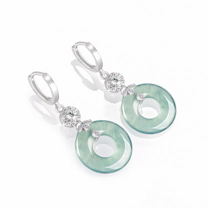 Natural Hetian Jade Blue Water Hoop Earrings – Ice Seed Jade with S925 Silver