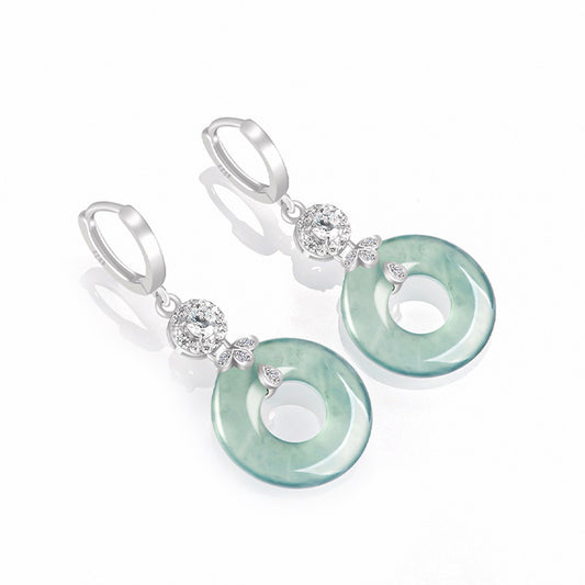 Natural Hetian Jade Blue Water Hoop Earrings – Ice Seed Jade with S925 Silver