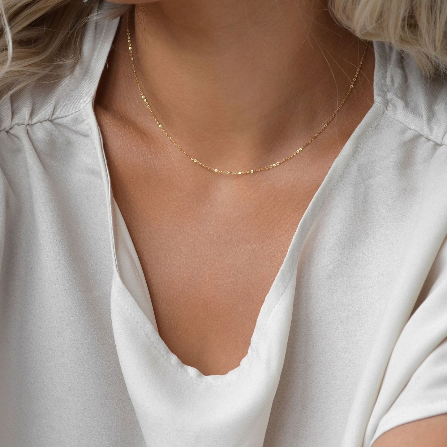 dainty minimalist link chain necklace for women teen girls ultra thin gold tone copper cable chain choker delicate layering clavicle collarbone necklace everyday fashion tiny plain base chain jewelry gift