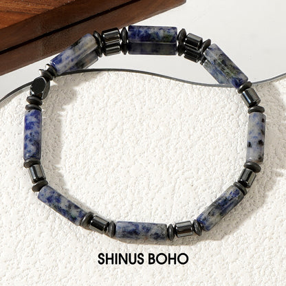 Turquoise Black Gallstone Beaded Bracelet – Vintage Style Natural Stone Wristband for Men & Couples - STAR8S