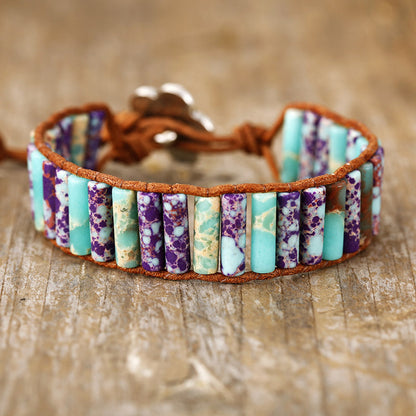 Imperial Jasper Braided Boho Bracelet – Natural Malachite Leather Wrap Bracelet for Women - STAR8S