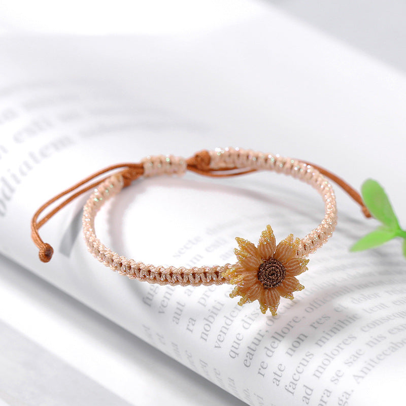handmade sunflower braided bracelet for women - floral string jewelry - star8s