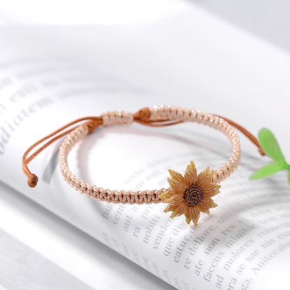 Handmade Sunflower Braided Bracelet for Women - Floral String Jewelry - STAR8S