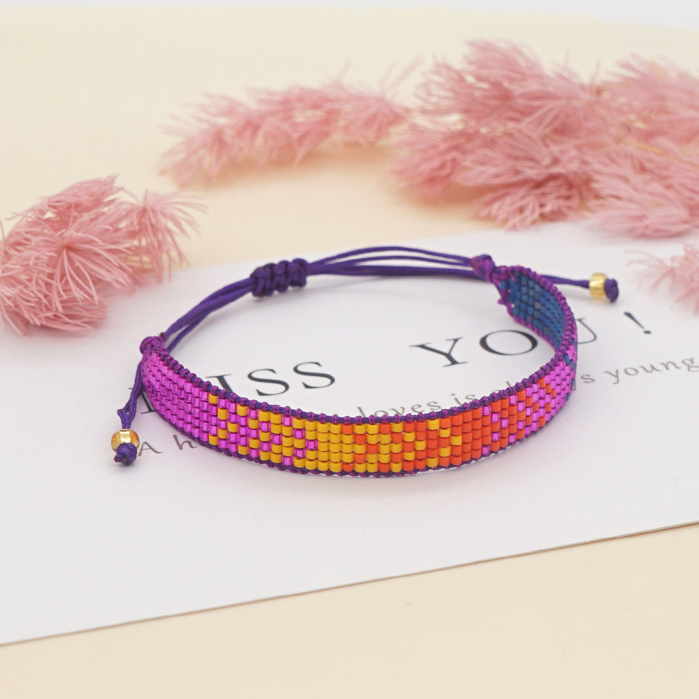 colorful heart boho friendship bracelets — handmade woven seed bead bracelet, adjustable, gift-ready