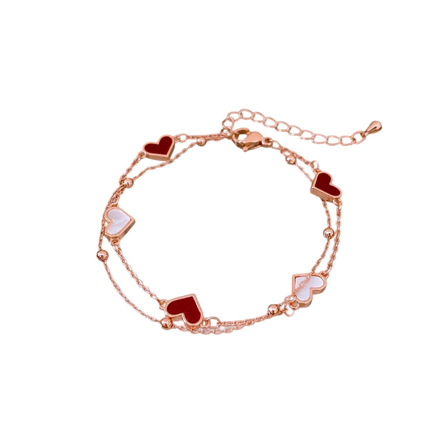 Heart Bracelet - Double Layered with Heart Pendant, Fashionable Adjustable Jewelry, Luxury Vintage Design - STAR8S