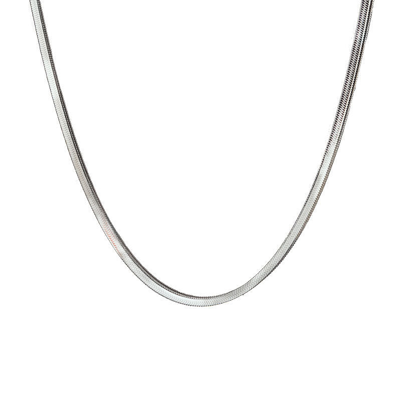 stainless steel flat snake chain necklace for men women 4mm flat herringbone chain sleek liquid blade snake bone link choker streetwear hip hop minimalist plain layering chain 50cm
