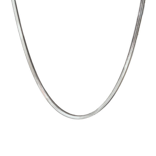 Stainless Steel Flat Snake Chain Necklace for Men Women 4mm Flat Herringbone Chain Sleek Liquid Blade Snake Bone Link Choker Streetwear Hip Hop Minimalist Plain Layering Chain 50cm