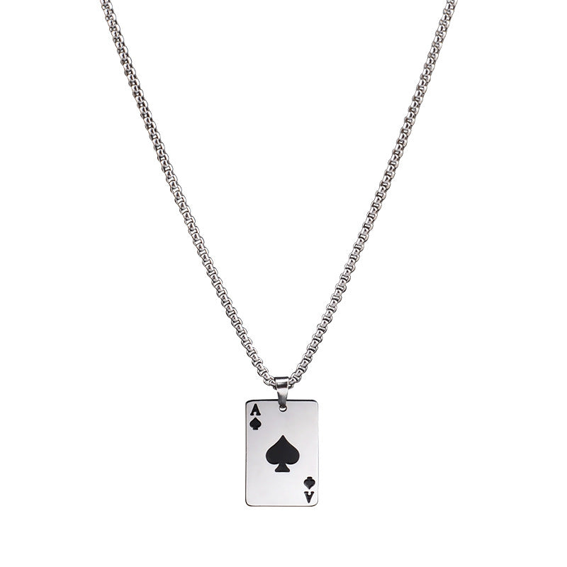 titanium steel ace of spades pendant necklace for men women unisex stainless steel playing poker card charm pendant hip hop streetwear box chain luck jewelry