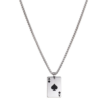 Titanium Steel Ace of Spades Pendant Necklace for Men Women Unisex Stainless Steel Playing Poker Card Charm Pendant Hip Hop Streetwear Box Chain Luck Jewelry