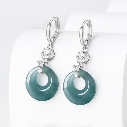 S925 Silver Natural Jadeite Jade Ring Blue Water Earrings – Fashion Women’s